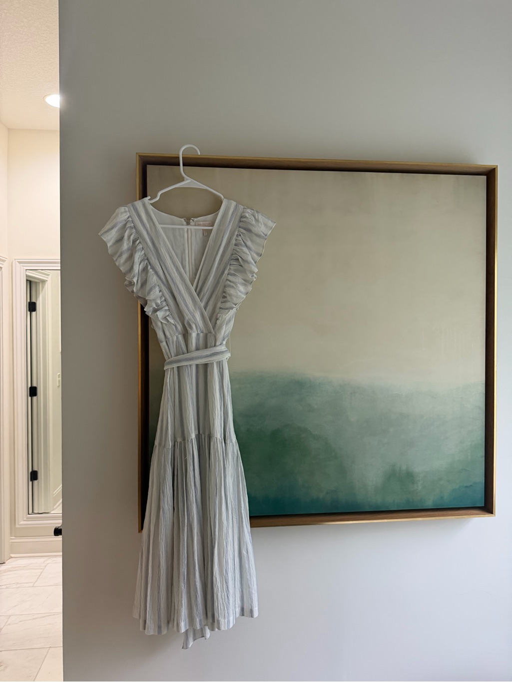 Rebecca Taylor White Striped Ruffle Midi Dress